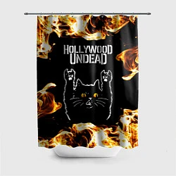 Шторка для душа Hollywood Undead рок кот и огонь, цвет: 3D-принт
