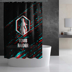 Шторка для душа Tomb Raider в стиле glitch и баги графики на темно, цвет: 3D-принт — фото 2