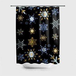 Шторка для ванной Новый год снежинки на чёрном фоне