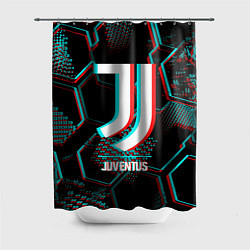 Шторка для ванной Juventus FC в стиле glitch на темном фоне