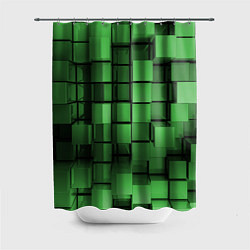 Шторка для душа Киберпанк броня - Зелёный металлические кубы, цвет: 3D-принт