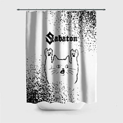 Шторка для ванной Sabaton рок кот на светлом фоне