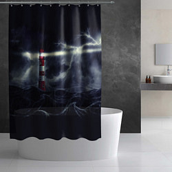 Шторка для душа Маяк и штормовое море в ночи, цвет: 3D-принт — фото 2