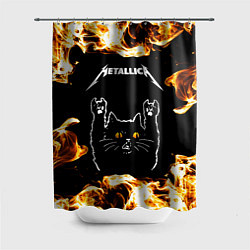 Шторка для ванной Metallica рок кот и огонь