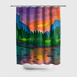Шторка для душа Закат на реке, цвет: 3D-принт