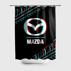 Шторка для душа Значок Mazda в стиле glitch на темном фоне, цвет: 3D-принт