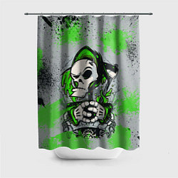 Шторка для душа Slipknot скелет green, цвет: 3D-принт