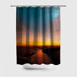 Шторка для душа Горная река на фоне заката, цвет: 3D-принт