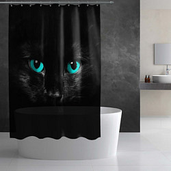Шторка для душа Чёрный кот с бирюзовыми глазами, цвет: 3D-принт — фото 2