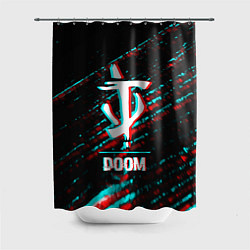Шторка для ванной Doom в стиле glitch и баги графики на темном фоне