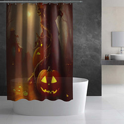 Шторка для душа Жуткое дерево и улыбающаяся тыква на Хэллоуин, цвет: 3D-принт — фото 2