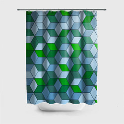Шторка для ванной Зелёные и серые абстрактные кубы с оптической иллю