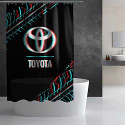 Шторка для душа Значок Toyota в стиле glitch на темном фоне, цвет: 3D-принт — фото 2