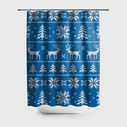 Шторка для ванной Рождественский синий свитер с оленями
