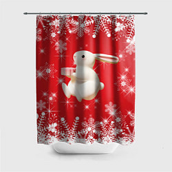 Шторка для ванной Новогодний объемный кролик
