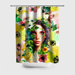 Шторка для душа Девушка Весна - акварель, цвет: 3D-принт
