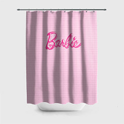 Шторка для ванной Барби - логотип на клетчатом фоне