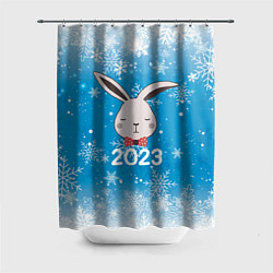 Шторка для душа Новый год заяц 2023, цвет: 3D-принт