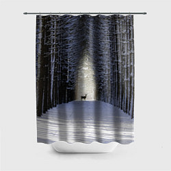 Шторка для душа Олень в зимнем лесу, цвет: 3D-принт