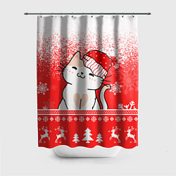 Шторка для душа Новогодний милый котик, цвет: 3D-принт