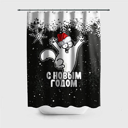 Шторка для душа С Новым годом - кот Саймона и снежинки, цвет: 3D-принт
