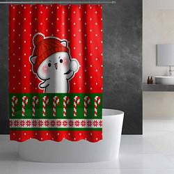 Шторка для душа Белый котик - играет в снежки, цвет: 3D-принт — фото 2