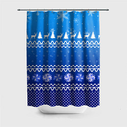 Шторка для ванной Новогодний узор на синем фоне