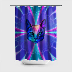 Шторка для душа Яркий неоновый портрет кота, цвет: 3D-принт
