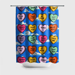 Шторка для ванной Валентинки конфетки сердечки с посланиями