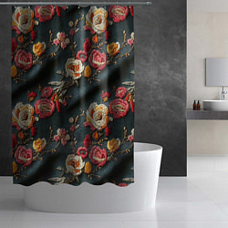 Шторка для душа Эффект вышивки разные цветы, цвет: 3D-принт — фото 2