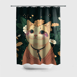Шторка для душа Смущённый мемный котик, цвет: 3D-принт