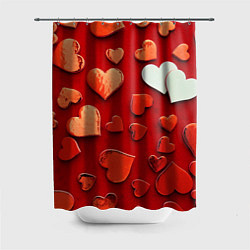 Шторка для ванной Красные сердца на красном фоне