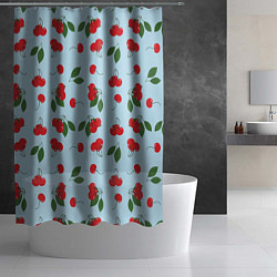 Шторка для душа Узор из ягод вишни на голубом фоне, цвет: 3D-принт — фото 2