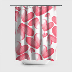 Шторка для душа Розовые акварельные сердца - паттерн, цвет: 3D-принт