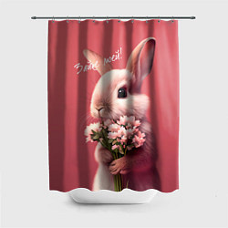Шторка для душа Розовый заяц с цветами, цвет: 3D-принт