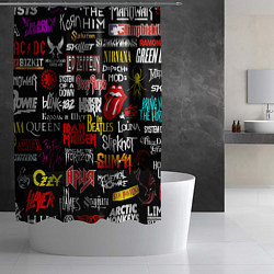 Шторка для душа Логотипы рок групп цветные, цвет: 3D-принт — фото 2
