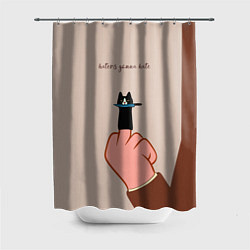 Шторка для душа Котик с ножиком и средний палец - текстура холста, цвет: 3D-принт