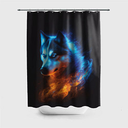 Шторка для душа Водно-огненная стихия волка, цвет: 3D-принт