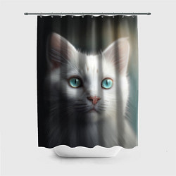 Шторка для ванной Милый белый кот с голубыми глазами