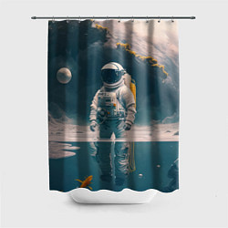 Шторка для душа Космонавт в воде на другой планете, цвет: 3D-принт