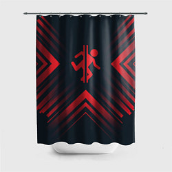 Шторка для ванной Красный символ Portal на темном фоне со стрелками