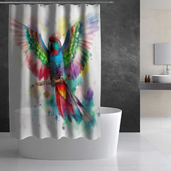 Шторка для душа Разноцветный акварельный попугай с расправленными, цвет: 3D-принт — фото 2