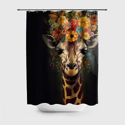 Шторка для душа Портрет жирафа с цветами: арт нейросети, цвет: 3D-принт