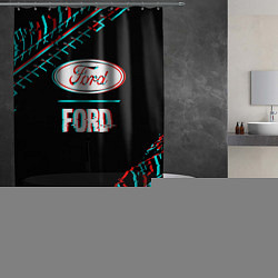 Шторка для душа Значок Ford в стиле glitch на темном фоне, цвет: 3D-принт — фото 2
