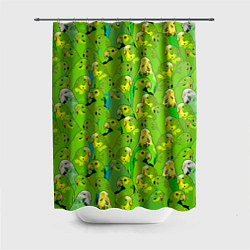 Шторка для ванной Зеленые волнистые попугайчики