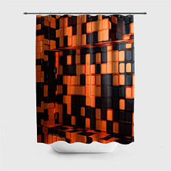 Шторка для ванной Чёрные и оранжевые кубики
