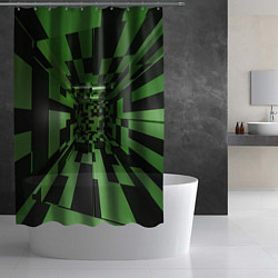 Шторка для душа Чёрно-зелёный геометрический коридор, цвет: 3D-принт — фото 2