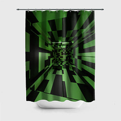 Шторка для ванной Чёрно-зелёный геометрический коридор