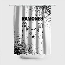 Шторка для ванной Ramones рок кот на светлом фоне