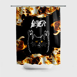 Шторка для ванной Slayer рок кот и огонь